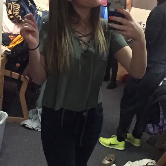 Green lace up top - Picture 2 of 2